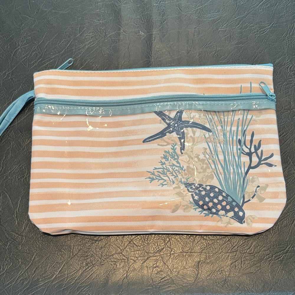 Seaside Stripe Cosmetic Wristlet - Blue & Cream